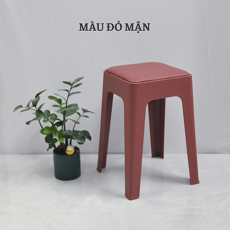 Ghế đôn nhựa đúc có nệm MT10 đỏ mận